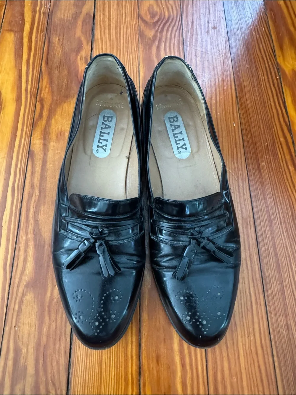 Bally Black Leather Tassel Slip-On Loafers